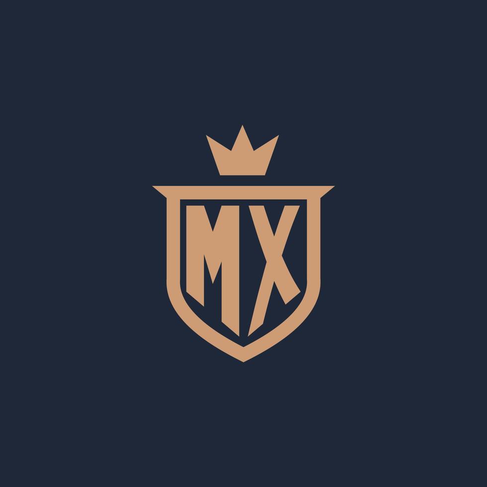 MX monogram initial logo with shield and crown style vector