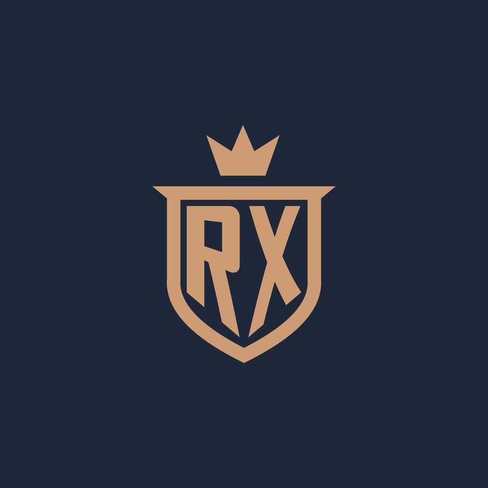 logotipo inicial del monograma rx con estilo de escudo y corona vector