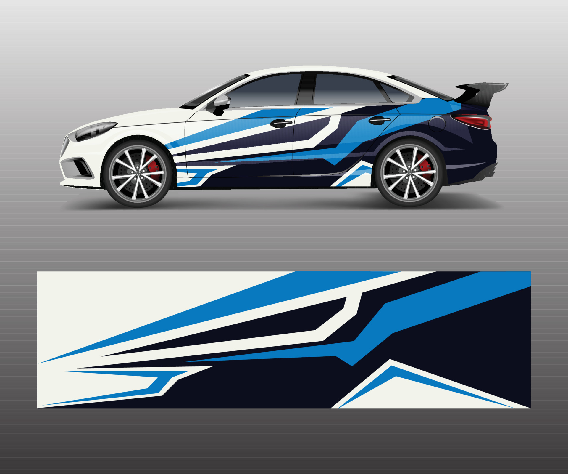 wrap design for custom sport car. Sport racing car wrap decal and