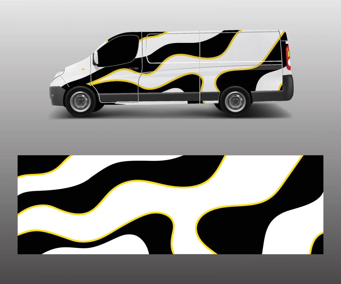 Graphic abstract wave designs for wrap vehicle, race car, branding car. Pick up truck and cargo van car wrap design vector. vector