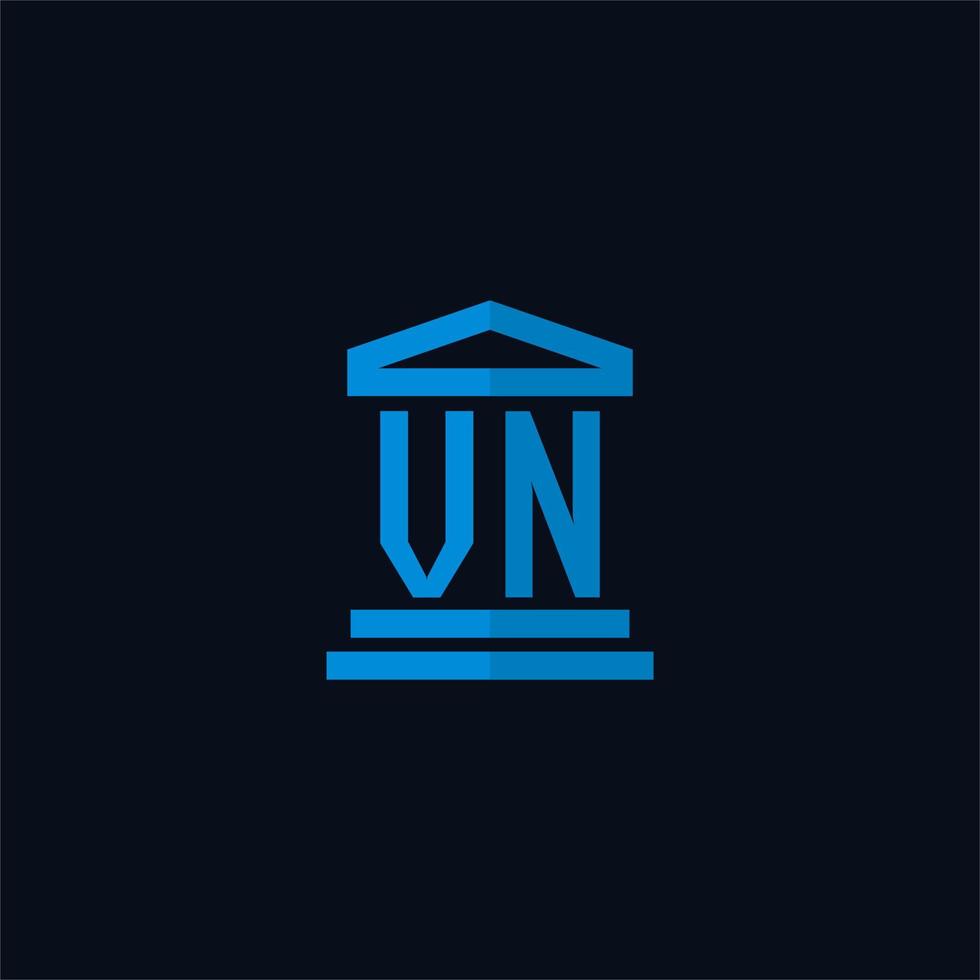 VN initial logo monogram with simple courthouse building icon design vector