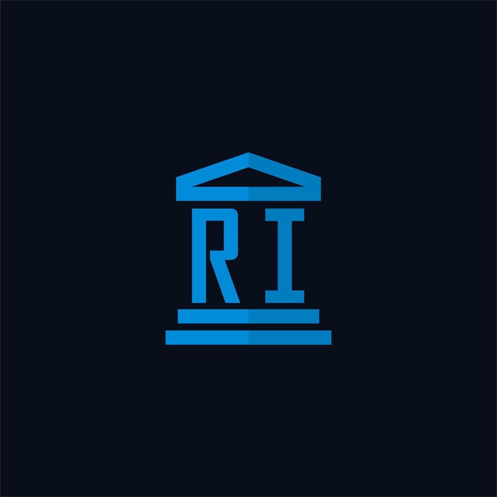 RI initial logo monogram with simple courthouse building icon design vector