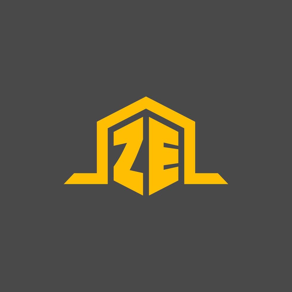 ZE monogram initial logo with hexagon style design vector