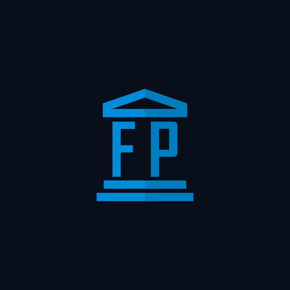 monograma del logotipo inicial fp con vector de diseño de icono de edificio de juzgado simple