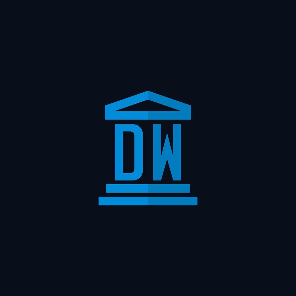DW initial logo monogram with simple courthouse building icon design vector