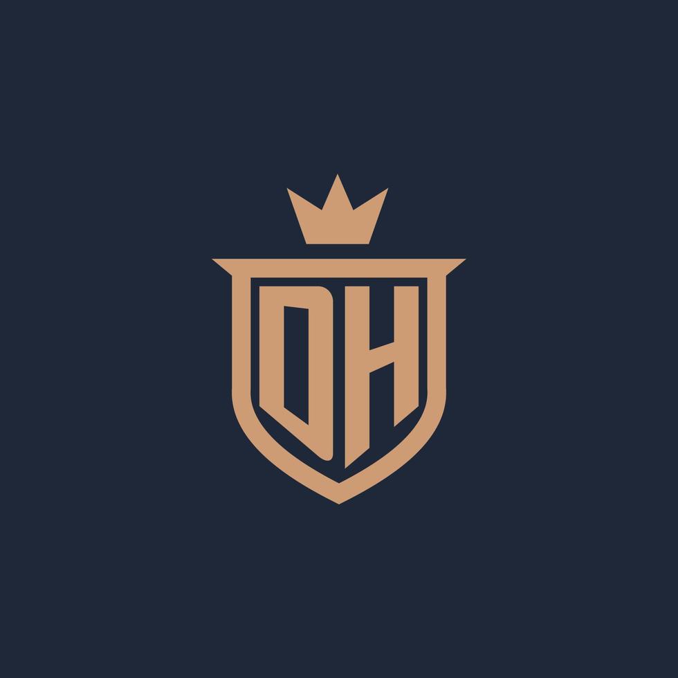 DH monogram initial logo with shield and crown style vector