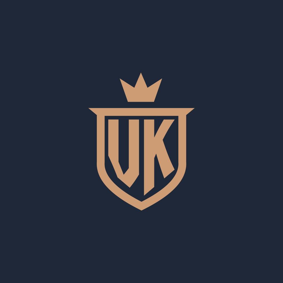 VK monogram initial logo with shield and crown style vector