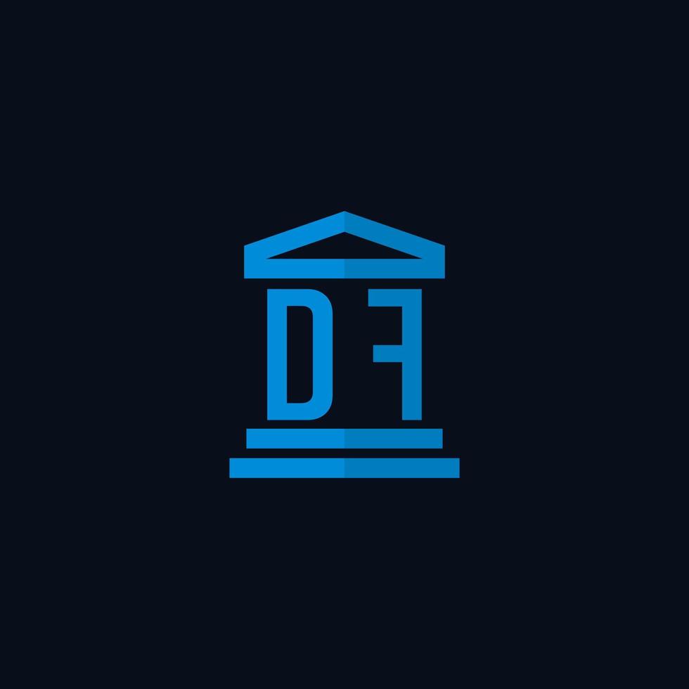 monograma del logotipo inicial de df con vector de diseño de icono de edificio de juzgado simple