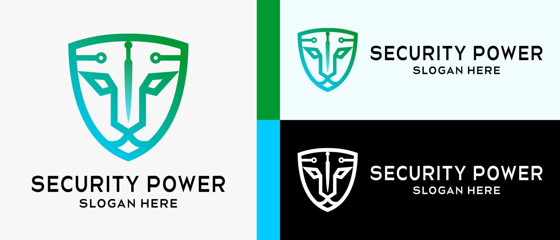 security logo design template in modern creative protective style and lion or tiger head in line art. premium vector logo illustration
