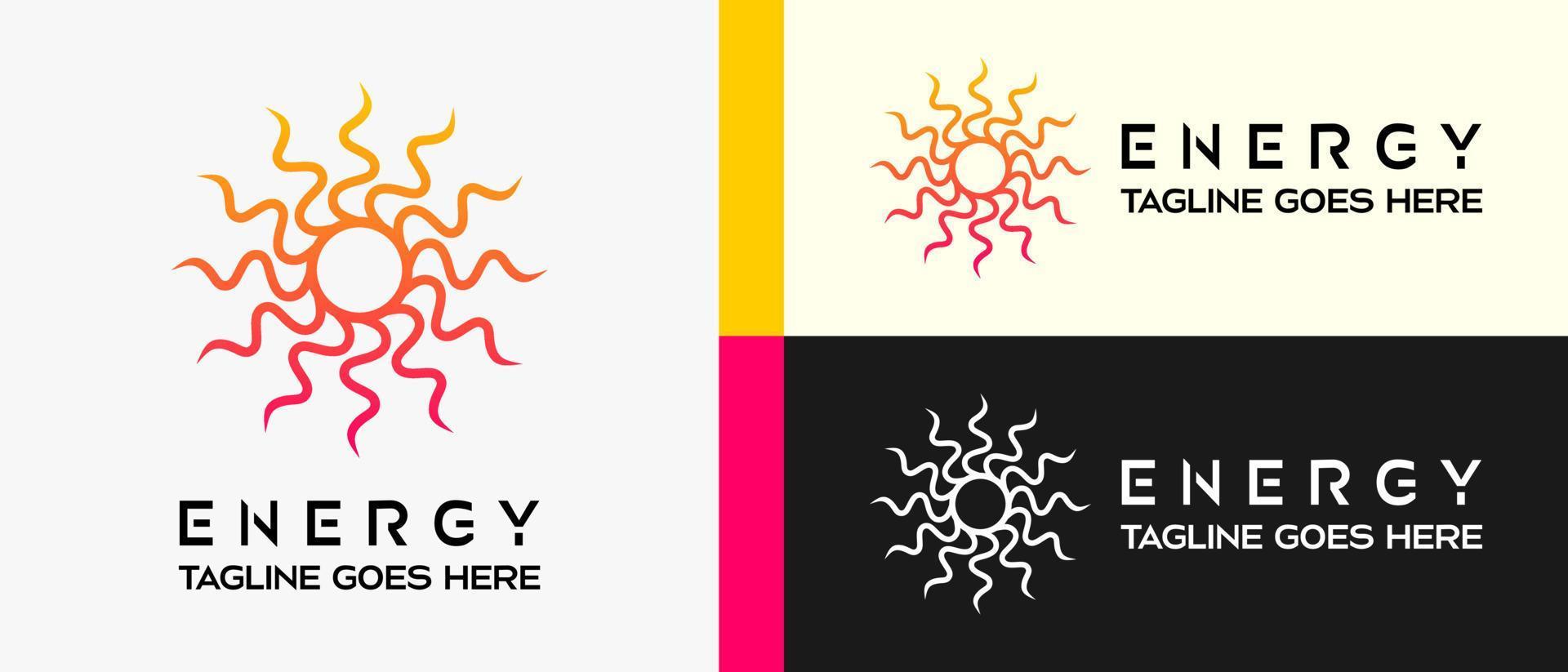 energy logo design template with solar light wave element in line art concept. premium vector