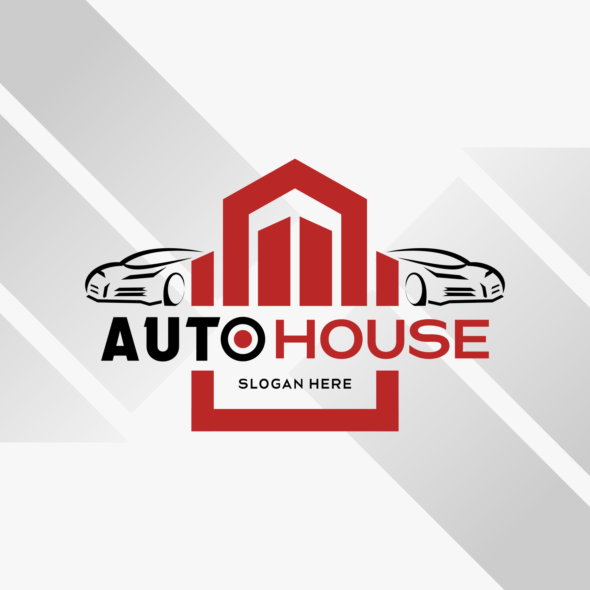 car automotive logo design in creative abstract style with house or building icon. Fast and