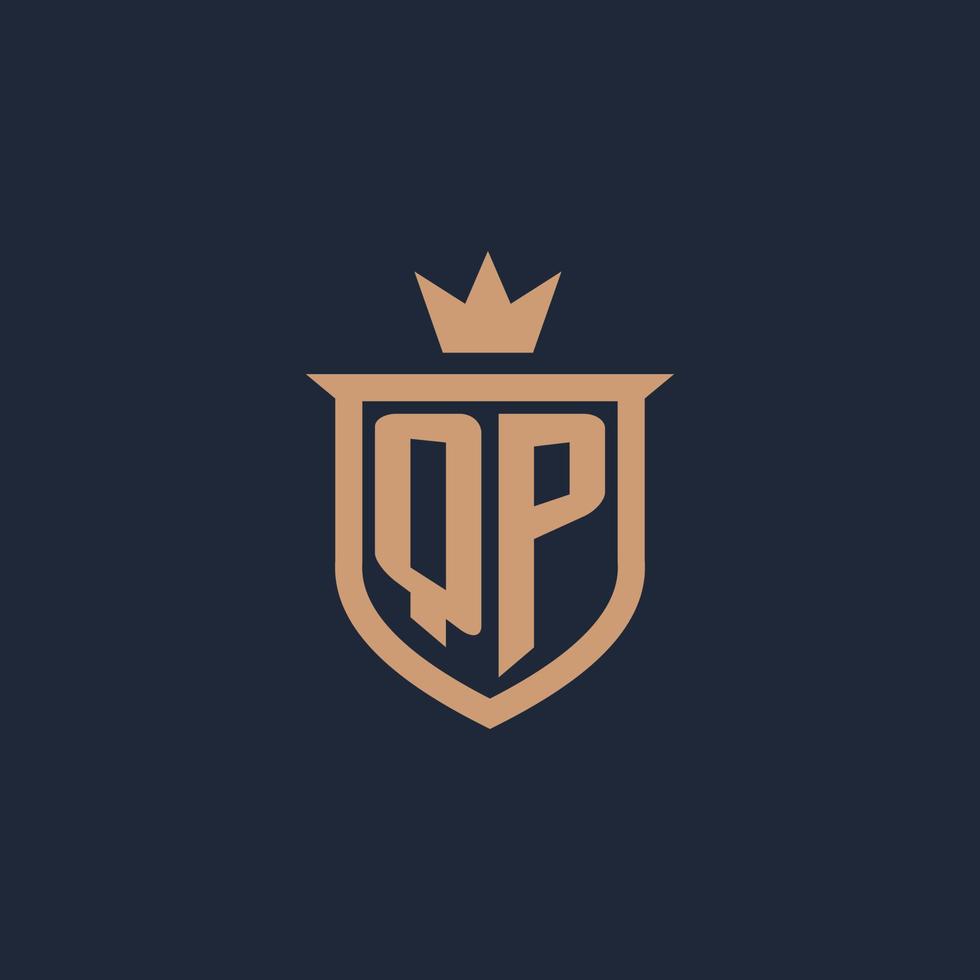 QP monogram initial logo with shield and crown style vector