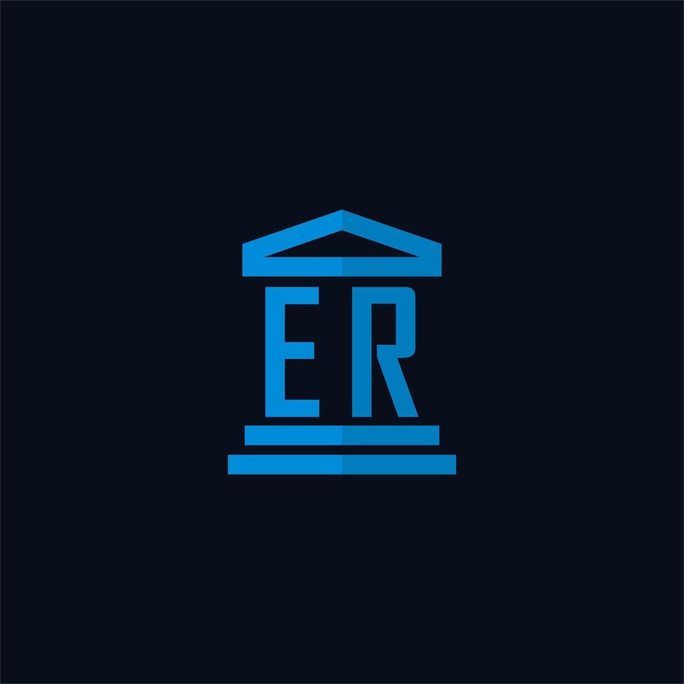 ER initial logo monogram with simple courthouse building icon design vector