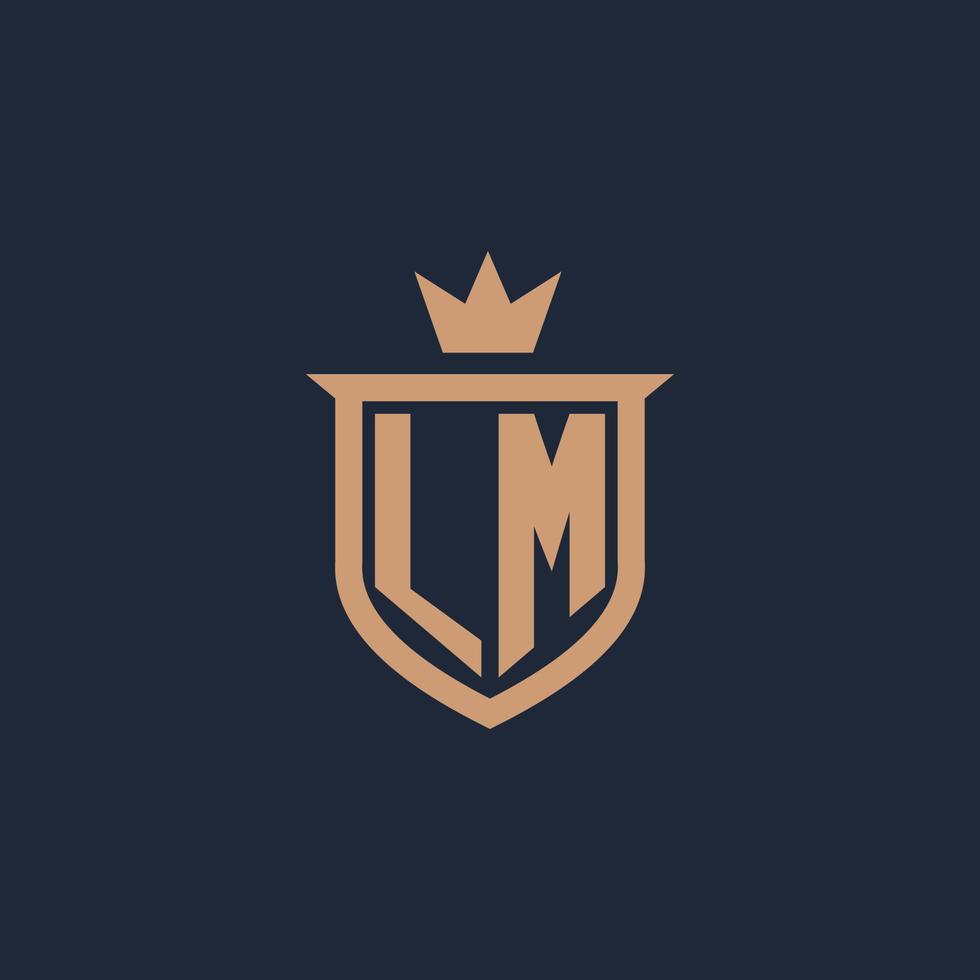 LM monogram initial logo with shield and crown style vector