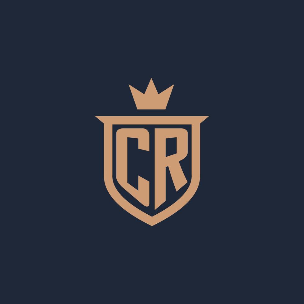 logotipo inicial del monograma cr con estilo escudo y corona vector