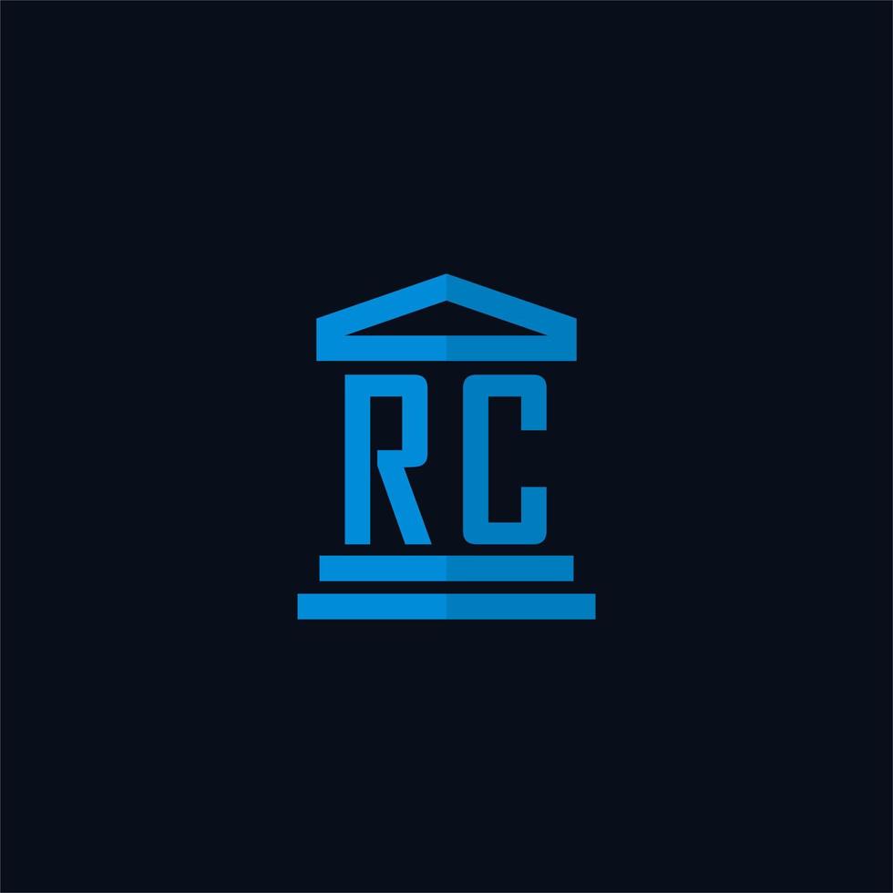 RC initial logo monogram with simple courthouse building icon design vector