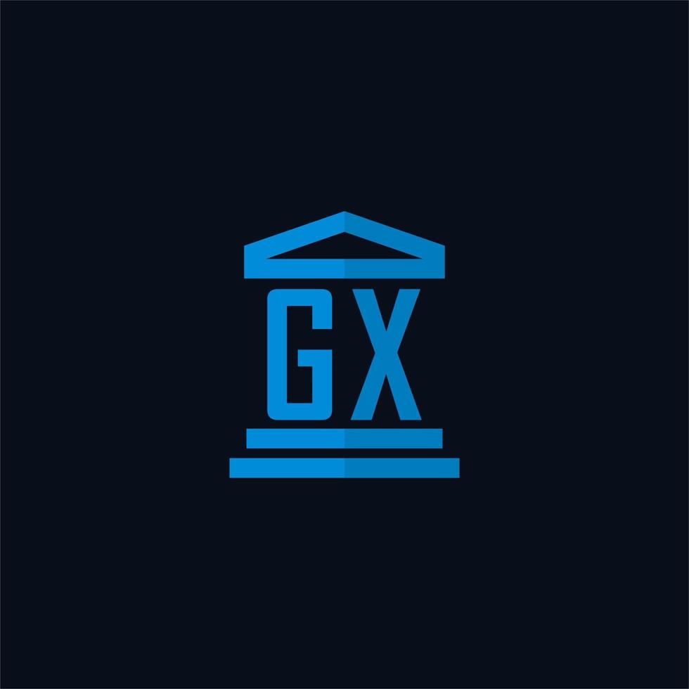 monograma del logotipo inicial de gx con vector de diseño de icono de edificio de juzgado simple