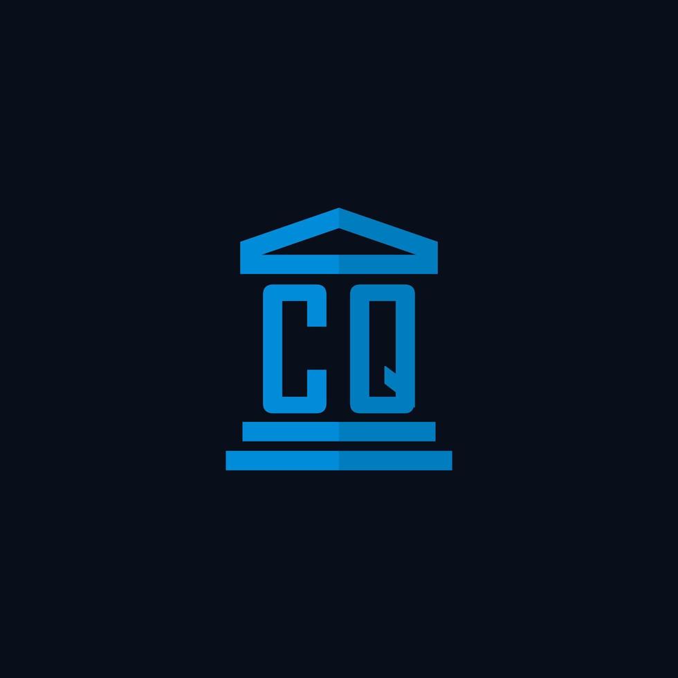 monograma del logotipo inicial de cq con vector de diseño de icono de edificio de juzgado simple