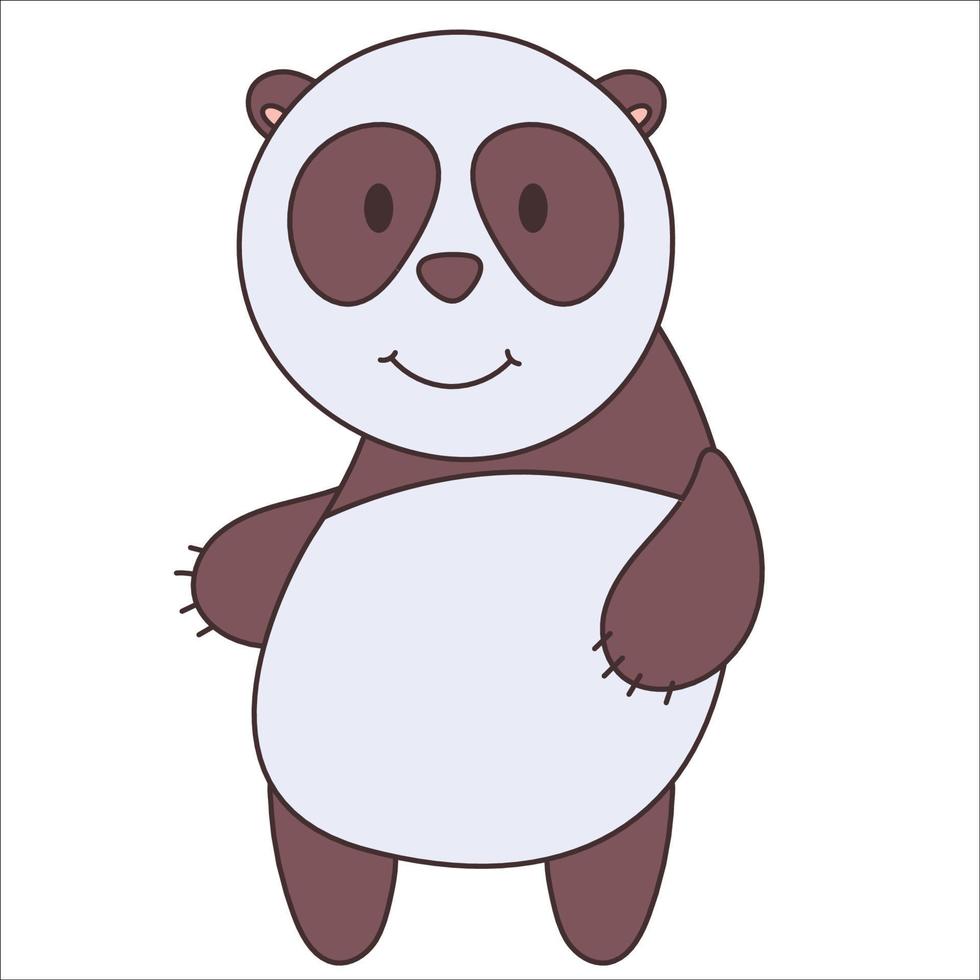 panda de dibujos animados vectoriales. animales africanos gracioso oso panda amable. divertido lindo garabato pequeño animal africano para la impresión de moda, ropa para niños, guardería, afiche, invitación, diseño de tarjetas de felicitación vector