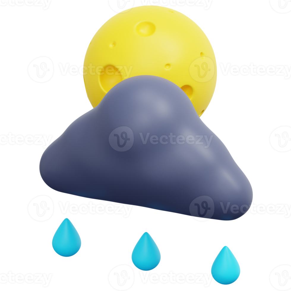 rainy night 3d render icon illustration png