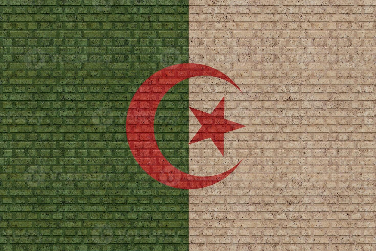 3D Flag of Algeria on brick wall photo