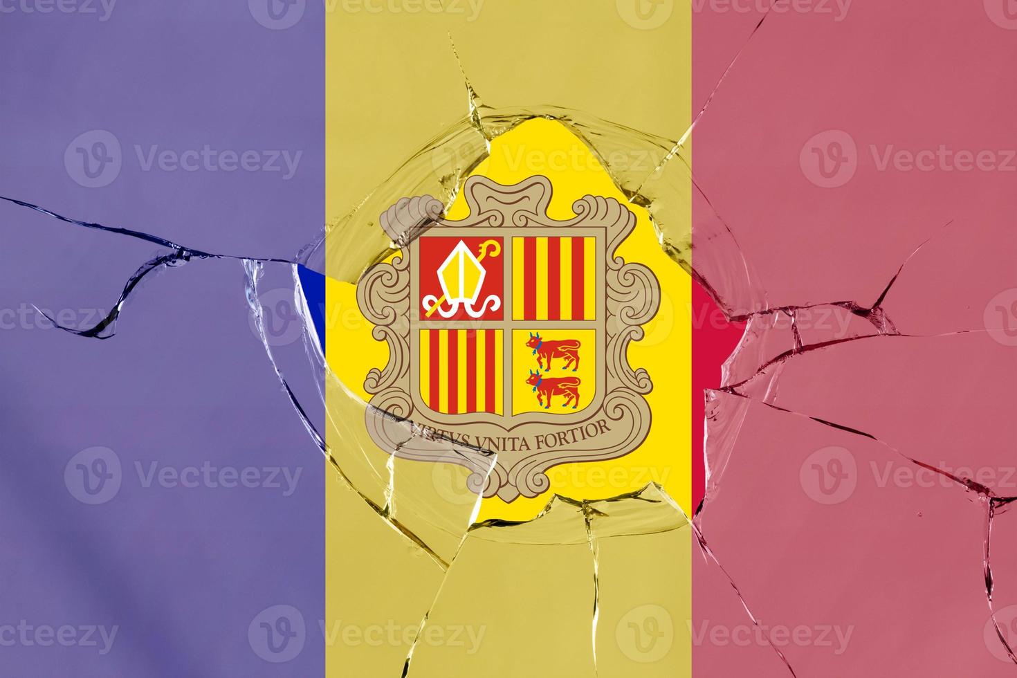 3D Flag of Andorra on glass photo