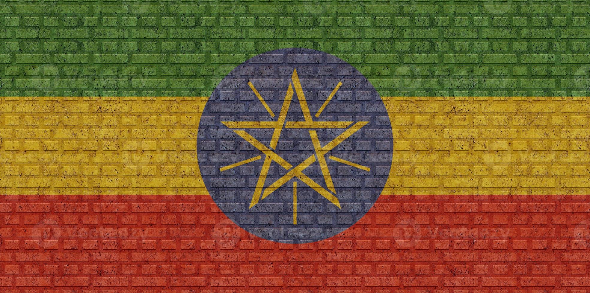 3D Flag of Ethiopia on brick wall photo