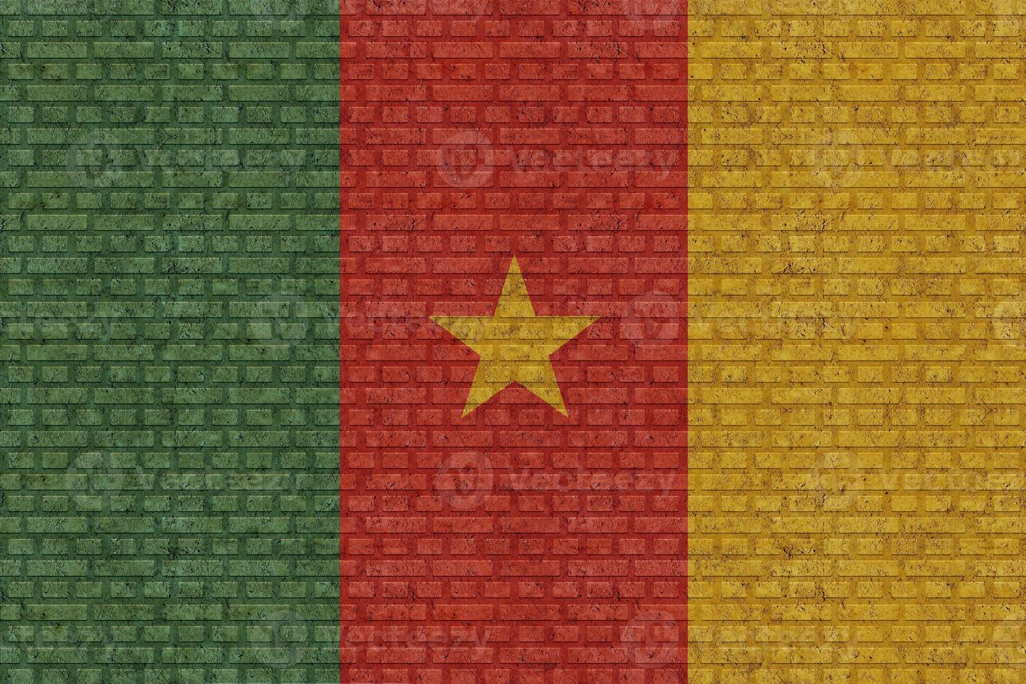 3D Flag of Cameroon on brick wall photo