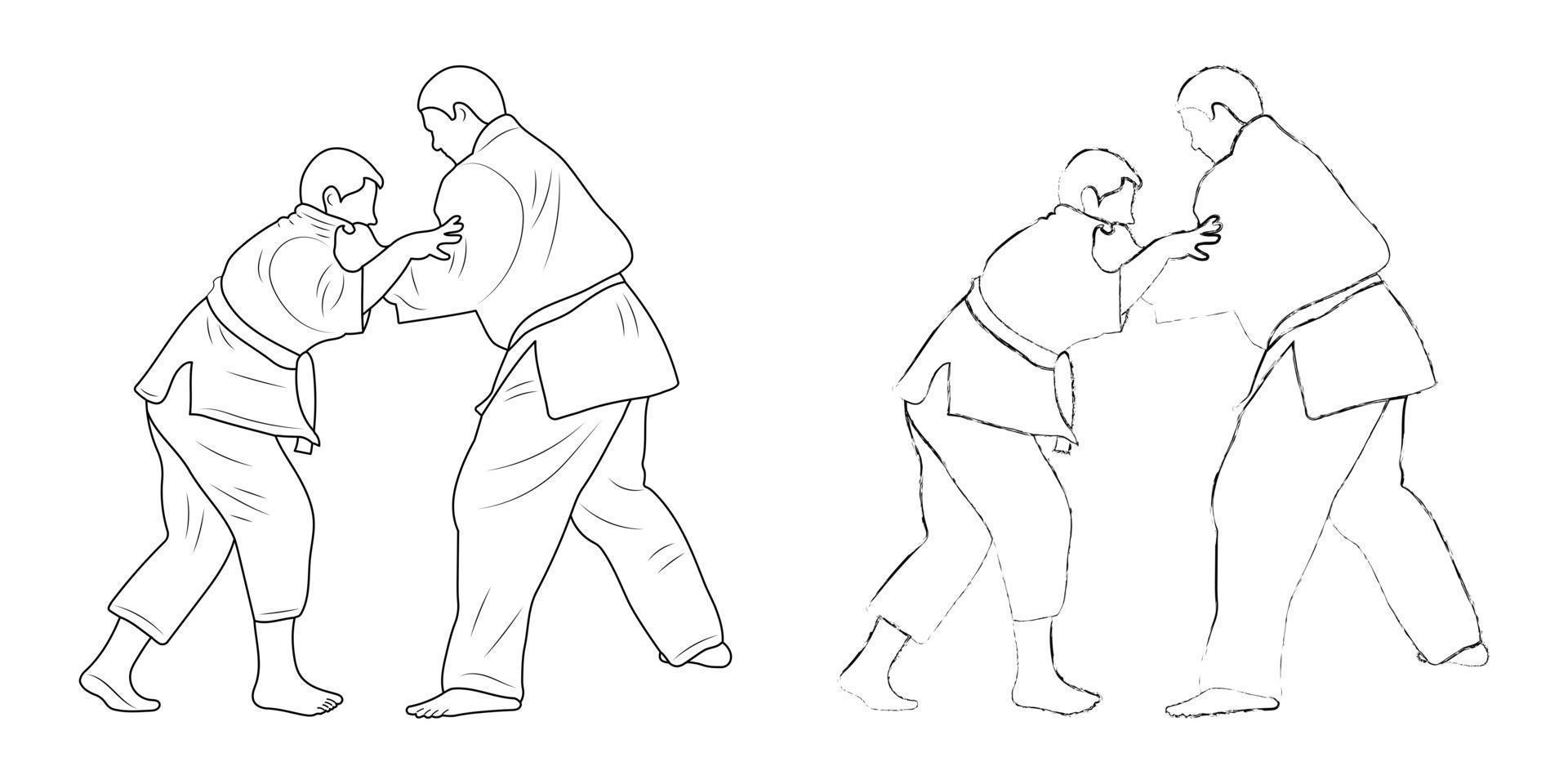 Sketch judoist, judoka athlete duel, fight, judo, different pack of