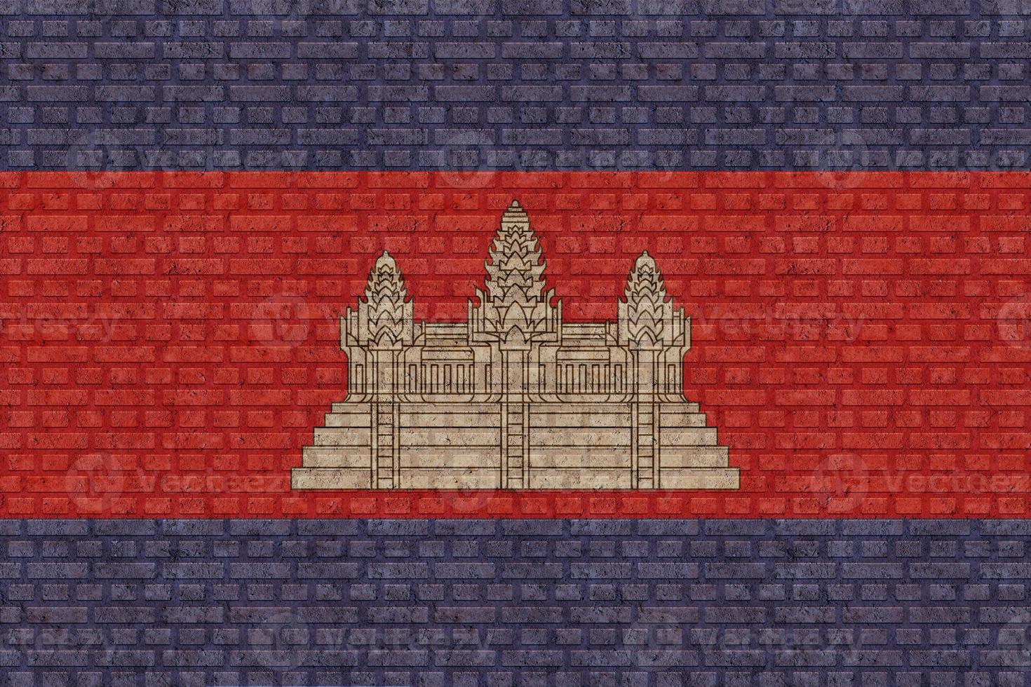 3D Flag of Cambodia on brick wall photo