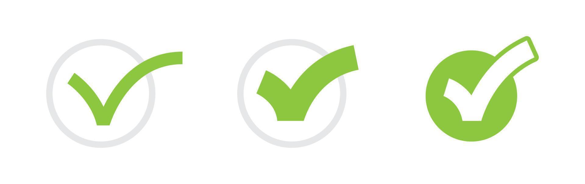 Check mark. Set of Green tick approval icons. vector