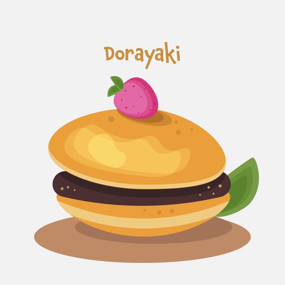 Whole japanese dorayaki pancakes with chocolate filling cartoon flat style vector