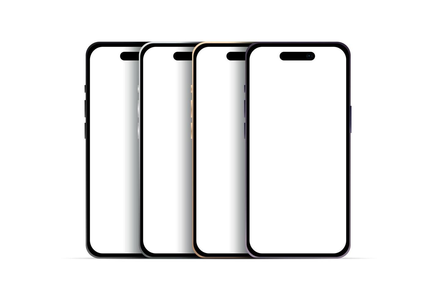 novedad, gadget moderno para smartphone 14 versión pro, conjunto de 4 piezas, nuevos colores originales, plantilla para diseño web sobre fondo blanco - vector