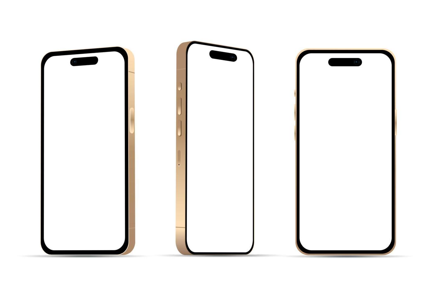 Gold smartphone 14 modelos, nueva industria de TI, maqueta para diseño web sobre un fondo blanco - vector