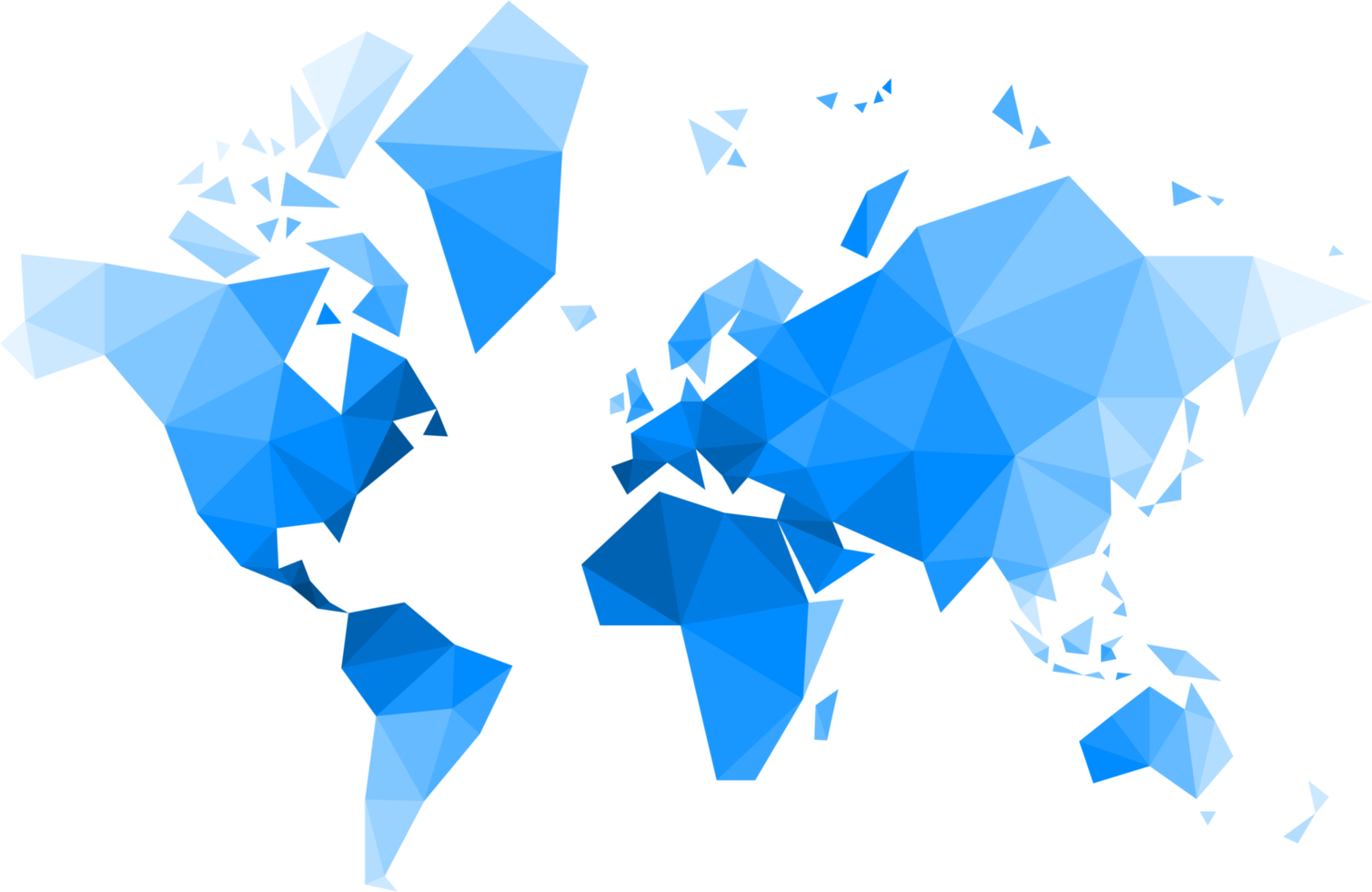 Polygonal vector world map on transparent background. png