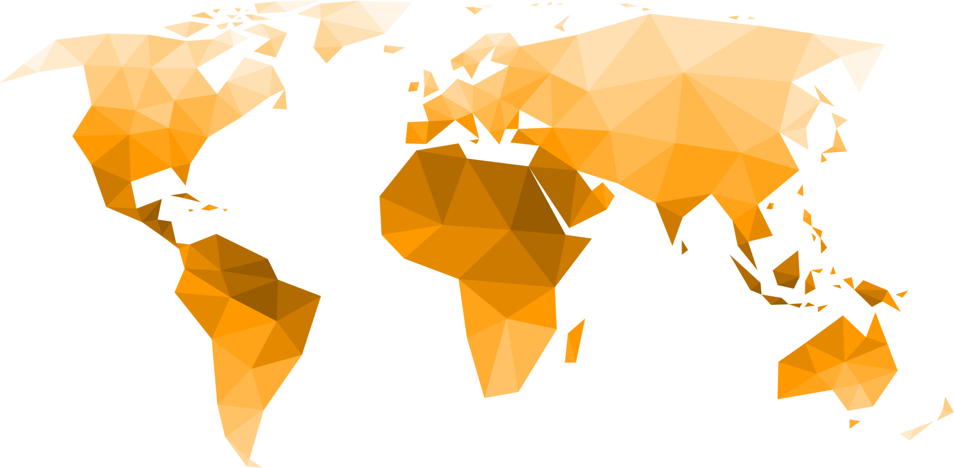 Polygonal vector world map on transparent background. png