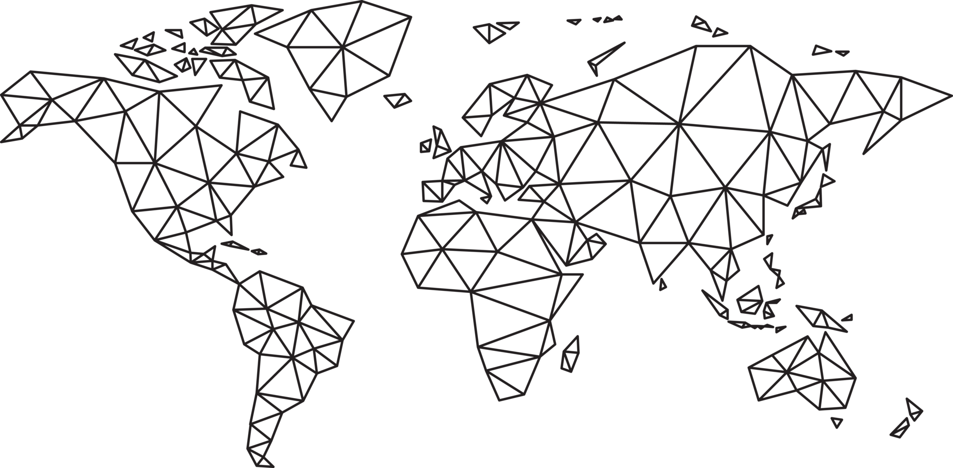 carte du monde vectorielle polygonale sur fond transparent. png