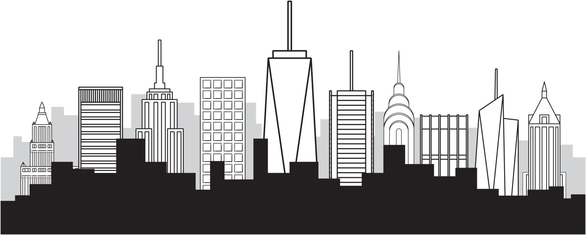 New York City Hochhaus Skyline Einfachheit flaches Design. png