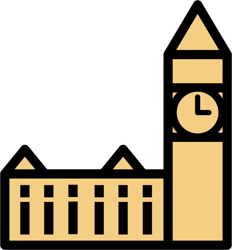 outline simplicity drawing of big ben landmark front elevation view. png