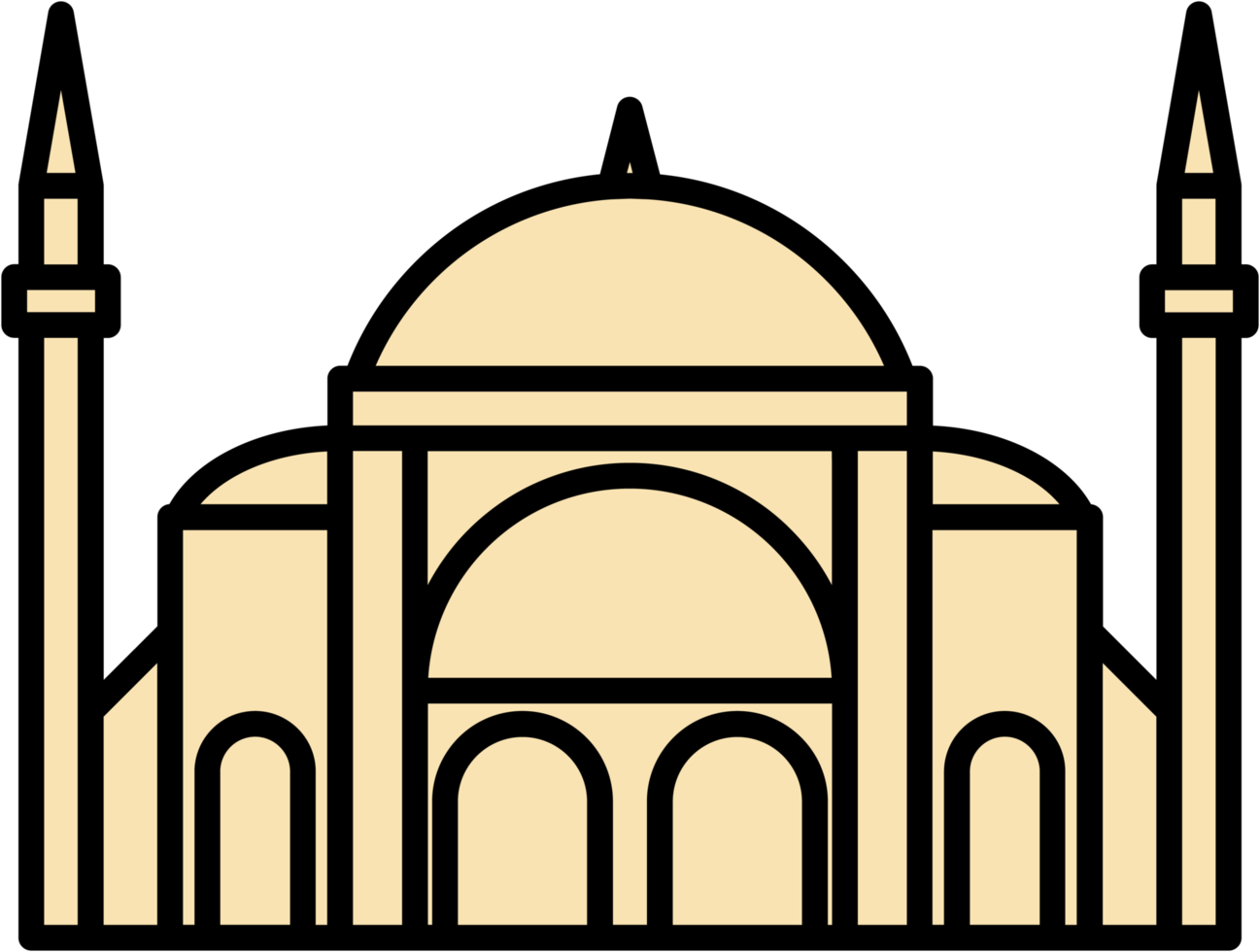 outline simplicity drawing of hagia sophia landmark front elevation view. png