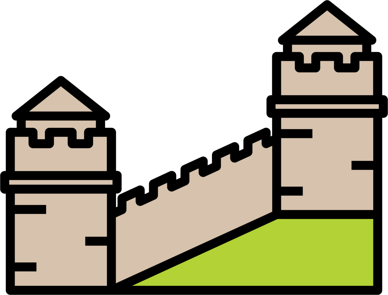 outline simplicity drawing of great wall landmark front elevation view. png
