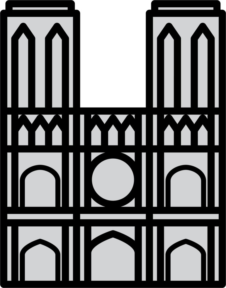 outline simplicity drawing of notre dame cathedral landmark front elevation view. png