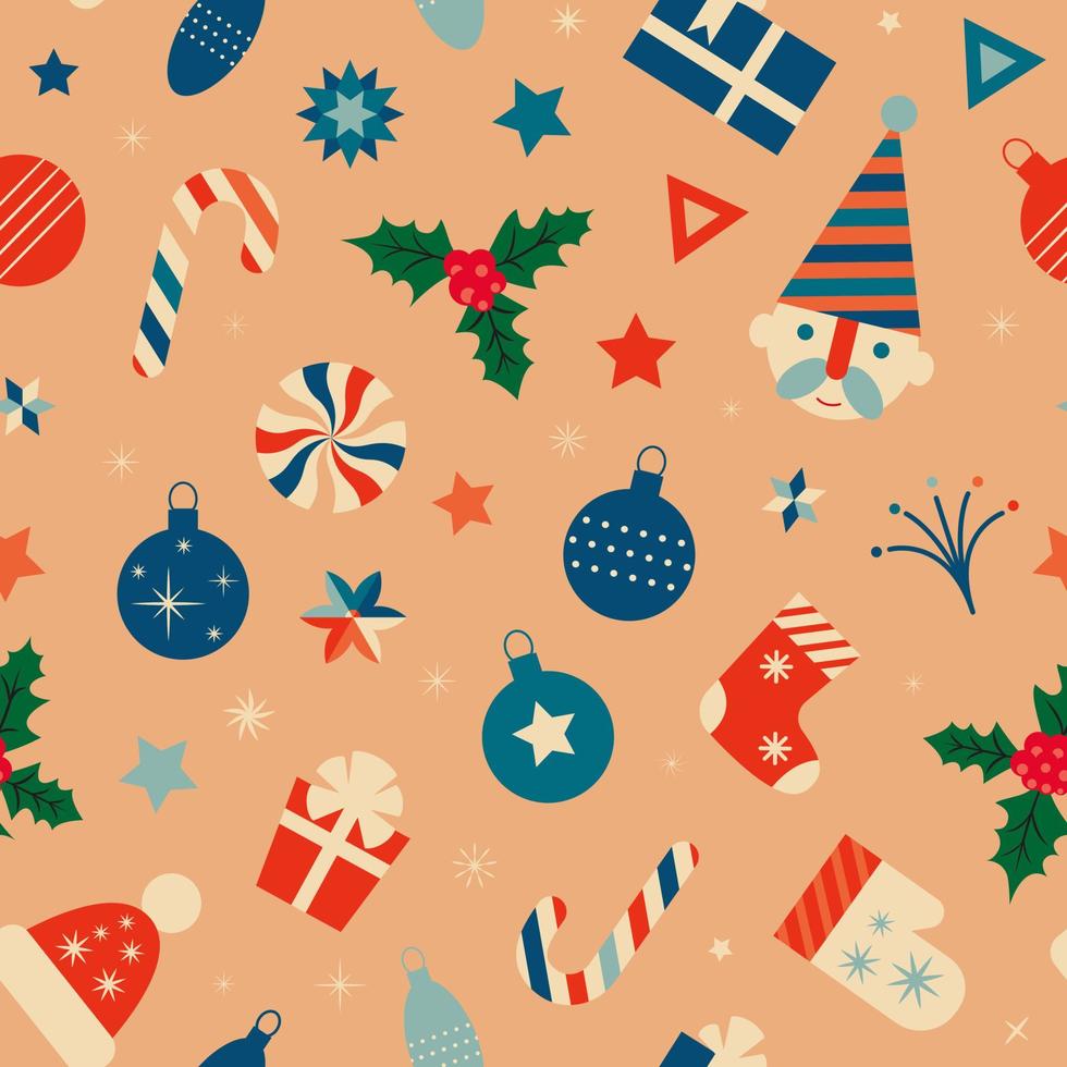 Retro Christmas seamless pattern. Vector illustration