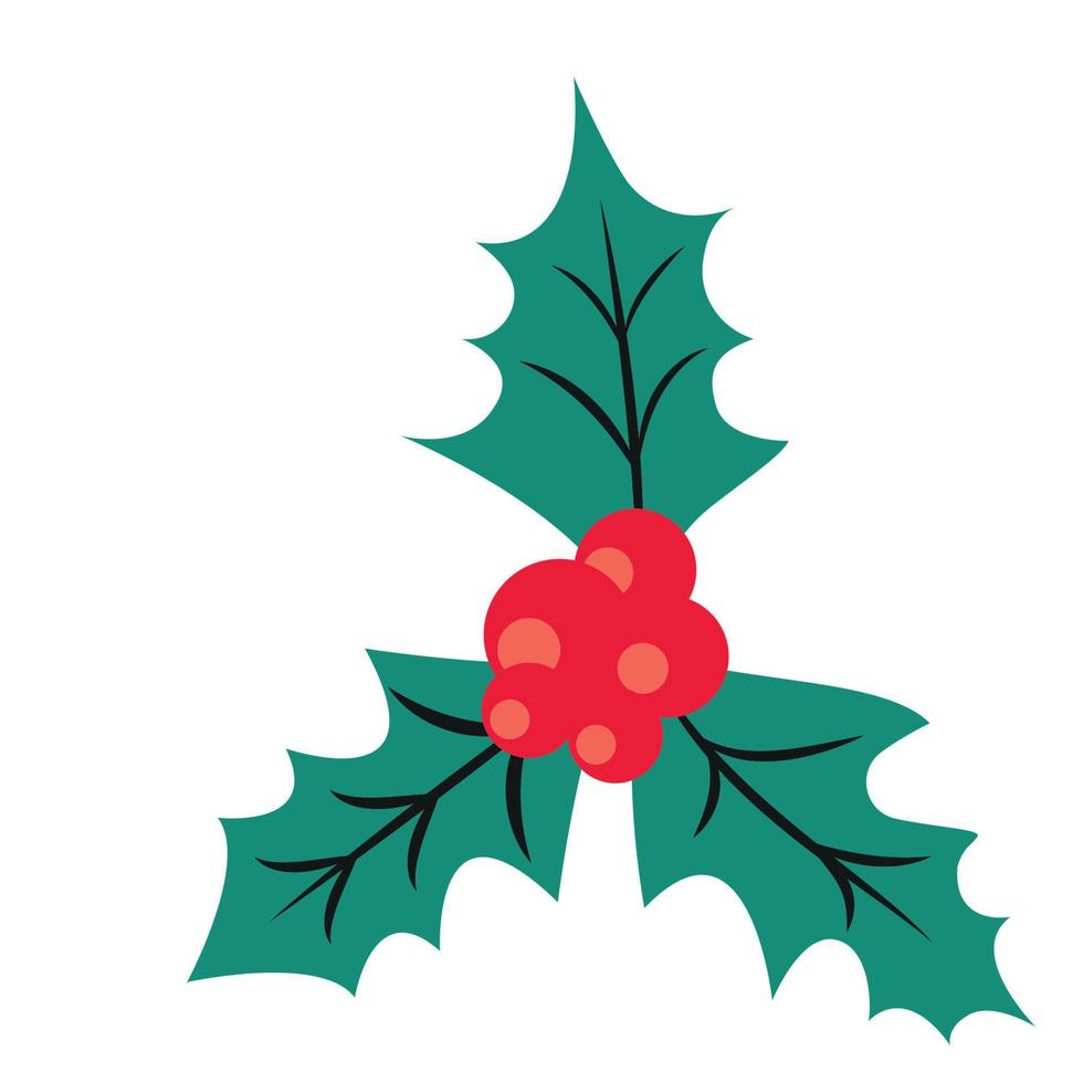 Holly branch hand-drawn linear vector illustration