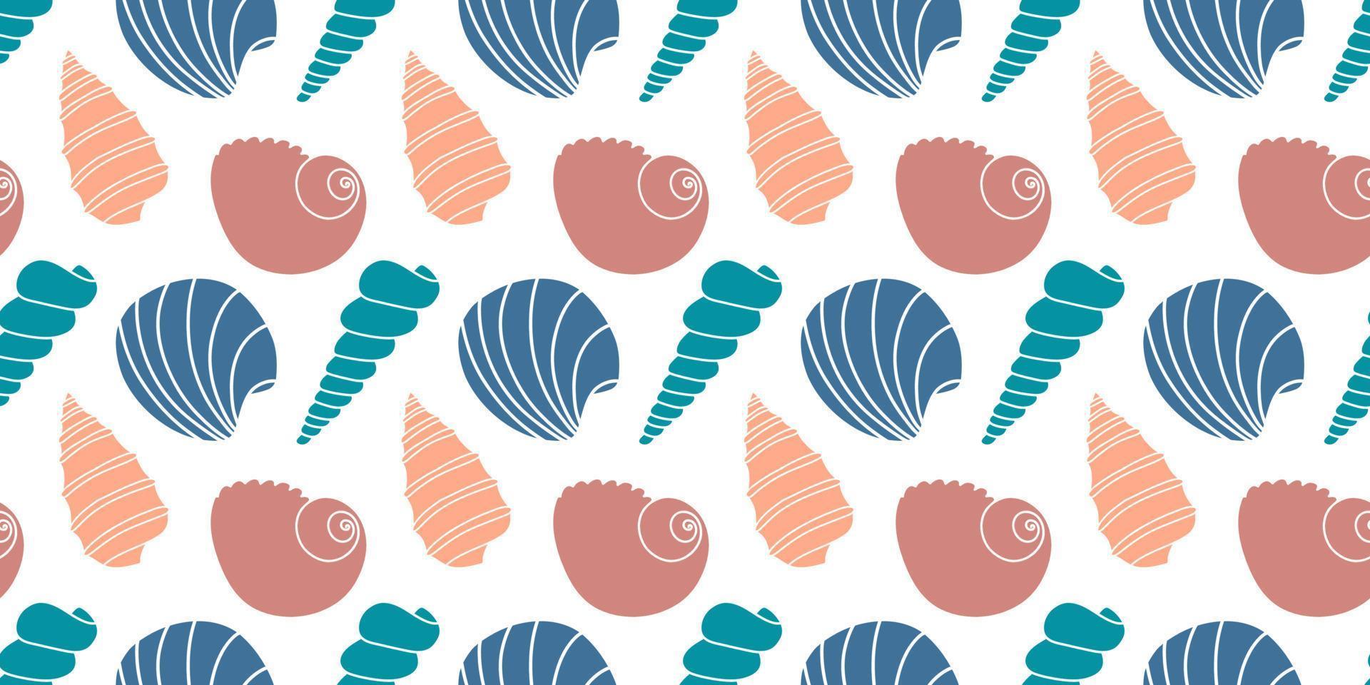 Vector seamless pattern. Line art sketch seashells. Isolated background. Decoration symbol of health calcium. Summer, sand and beach design. Repetitive ornament.