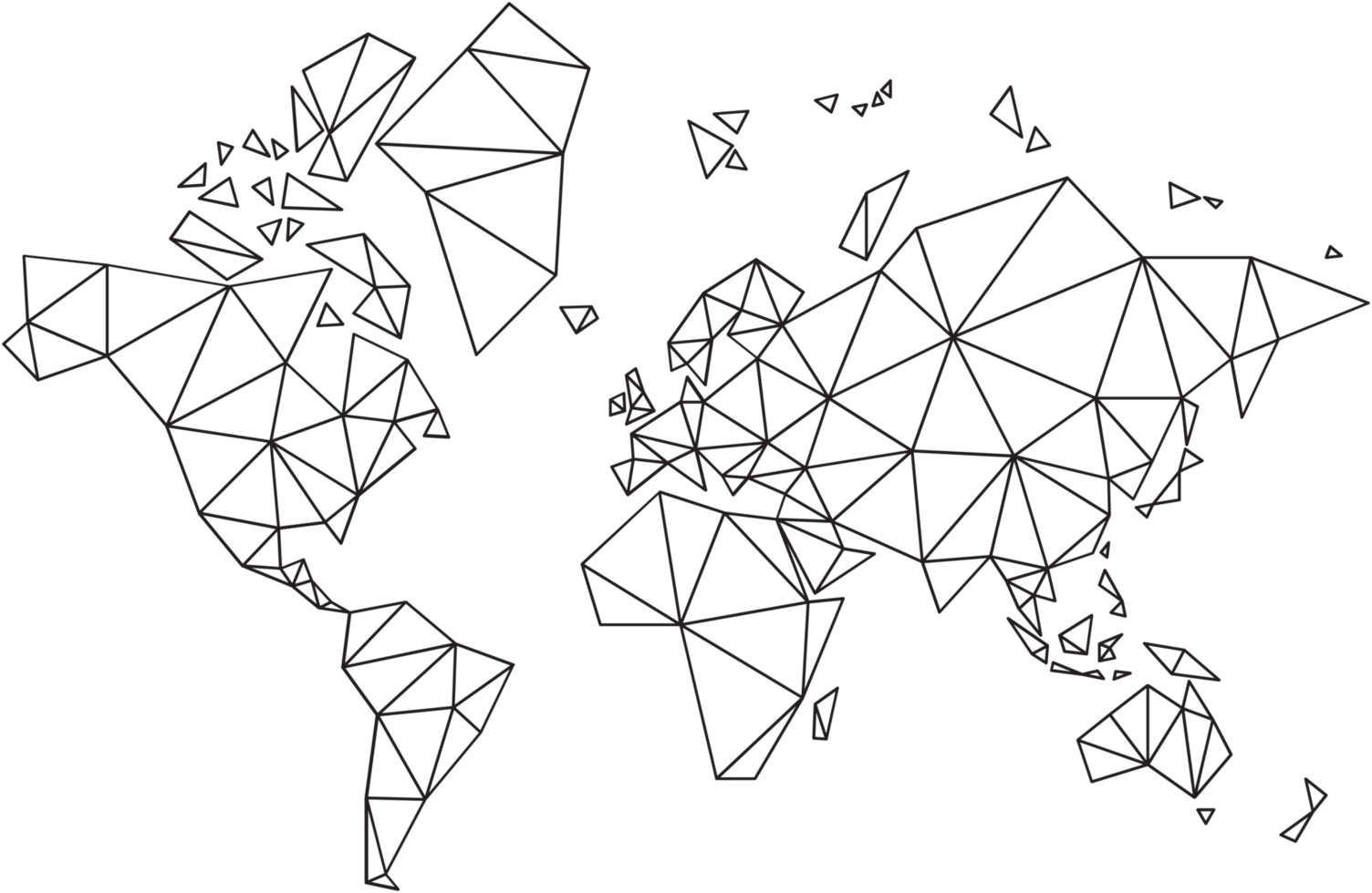 carte du monde vectorielle polygonale sur fond transparent. png