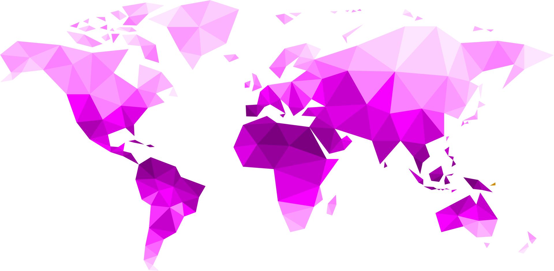 Polygonal vector world map on transparent background. png