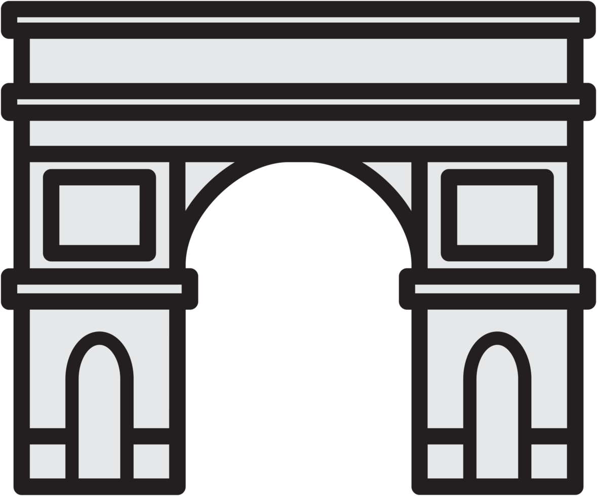 outline simplicity drawing of arc de triomphe landmark front elevation view. png