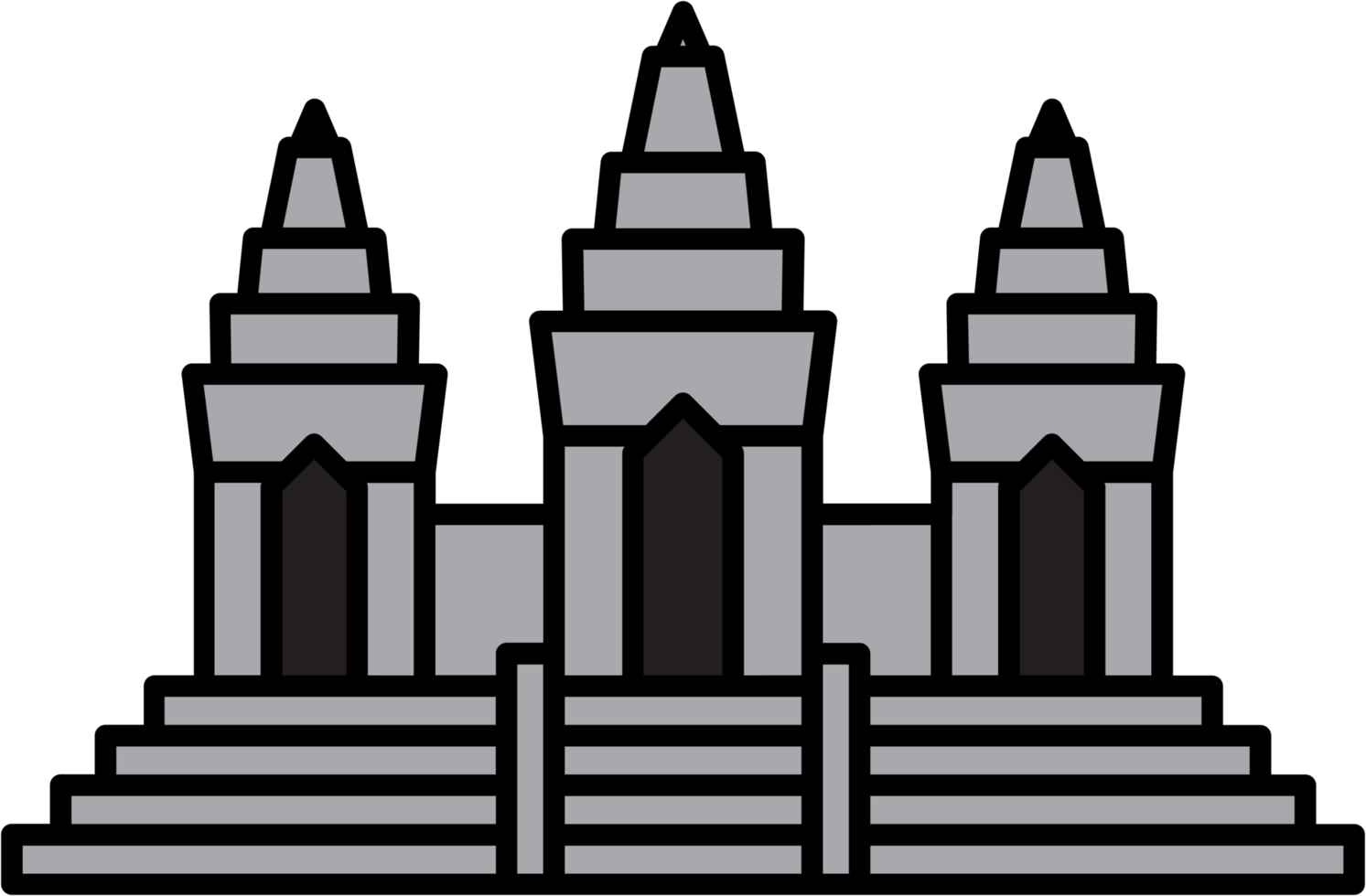 outline simplicity drawing of angkor wat landmark front elevation view. png