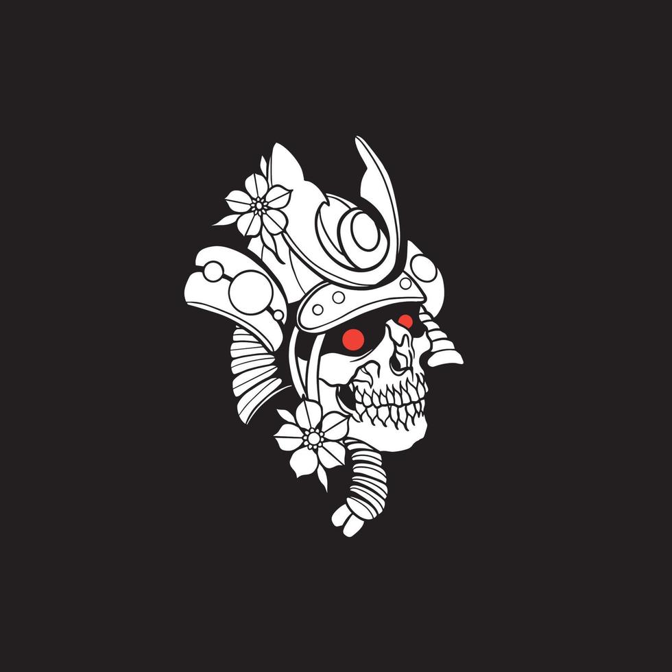 cabeza de calavera con ilustraciones de estilo japonés de casco samurai vector